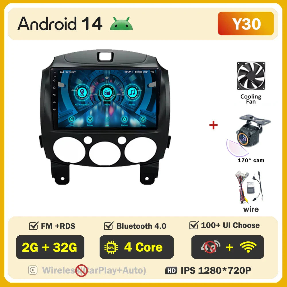 Android 14 Car For MAZDA 2 Mazda2 2007 2008 2009 2010 2011 2012 2013 2014 GPS Navi No 2 din Autoradio Car Android Radio Screen