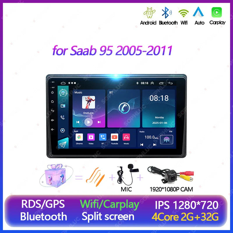 Sophluc 9 inch Android 13 Wireless Carplay for Saab 95 2005-2011 Special Stereo Radio GPS Navi MP5 BT DSP EQ Multimedia Player