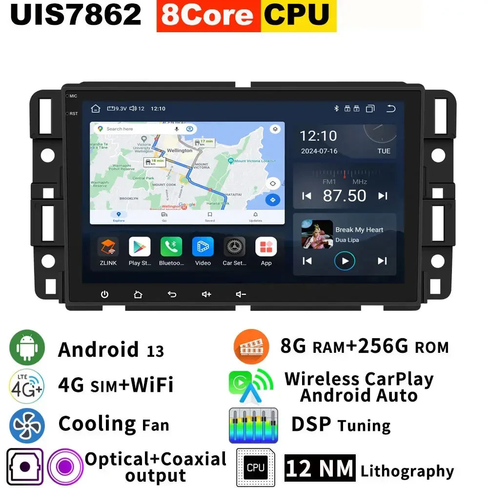 Android 13 Qualcomm 665 8G+256G Car GPS Radio For GMC Sierra Yukon Chevrolet Avalanche Silverado Buick Enclave CarPlay Audio DSP