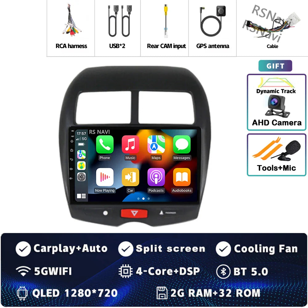 Android 14 For Mitsubishi ASX 1 2010 - 2016 2K QLED Android Car Radio Multimedia Video Player GPS Stereo CarPlay 4G Head Unit