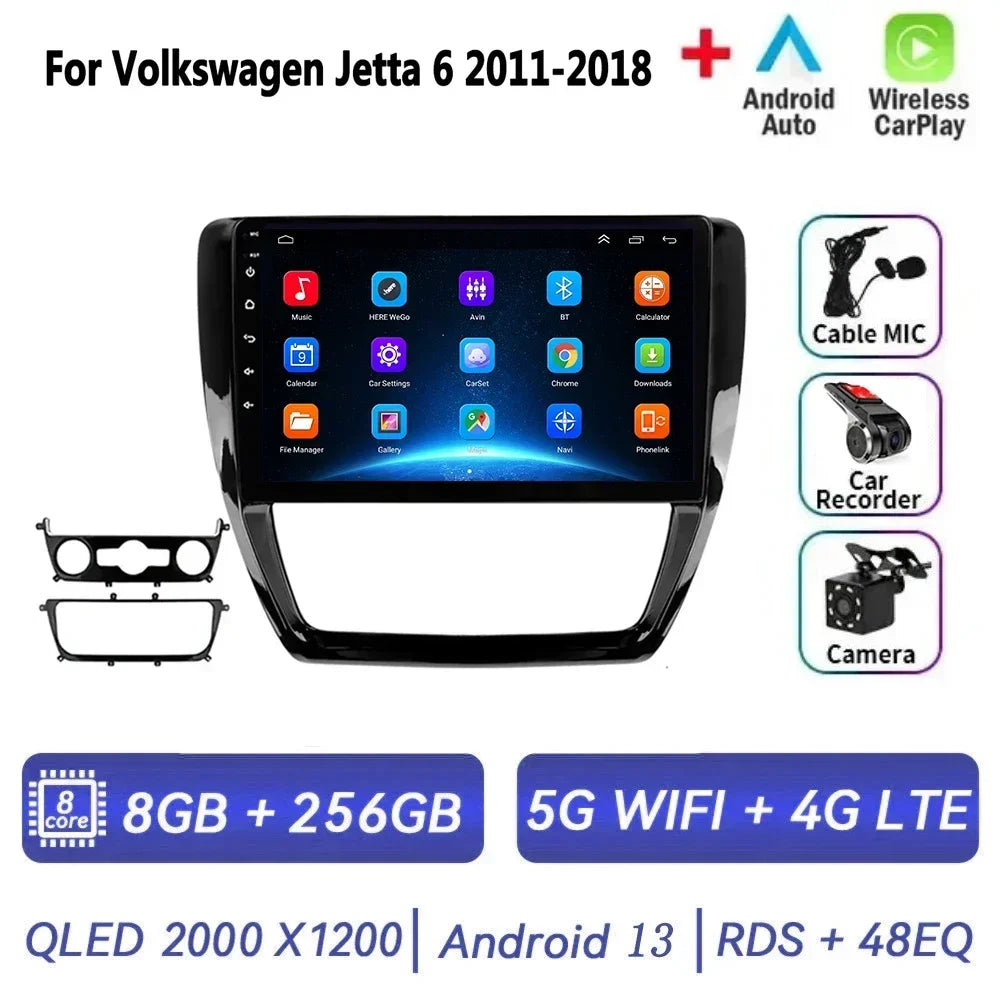 Car Radio for VW Volkswagen Jetta 6 2011-2018 Multimedia 2 Din Android 14 Video Player Navigation GPS DSP Carplay BT Head Unit