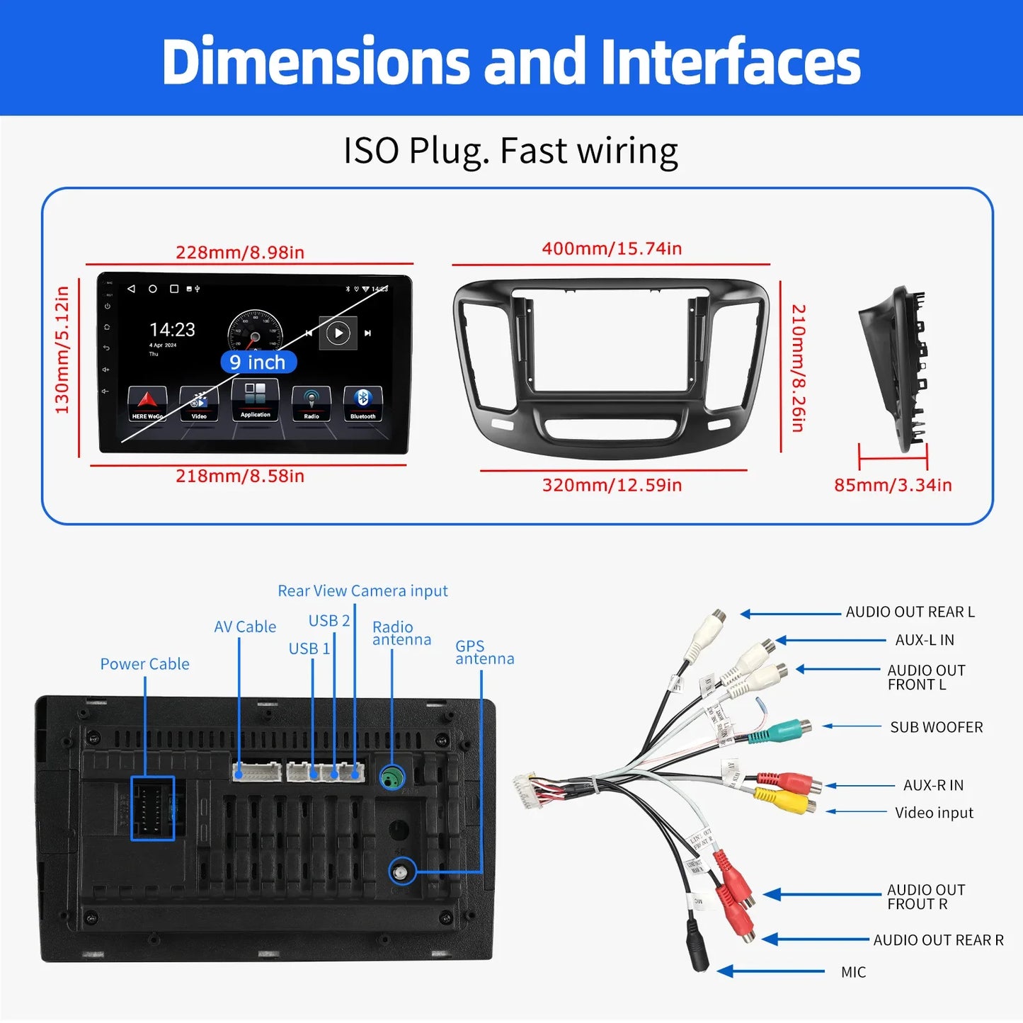 ESSGOO 9" Android 14 For 15-19 Chrysler 200 200C 200S Carplay Android Auto Car Radio GPS Navi Wifi FM BT SWC Multimedia Player