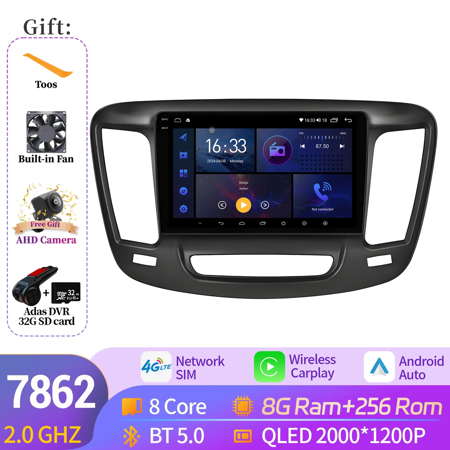 For Chrysler 200 200C 200S 2015-2019 Android 14 Car Radio Stereo Multimedia Navigation Carplay WIFI 4G 5G BT 2K QLED Screen