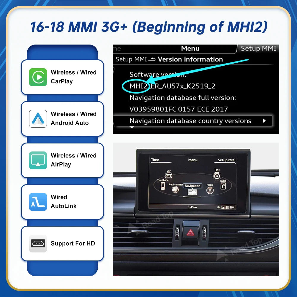 Road Top Wireless Android Auto For Audi Car A6 A7 RMC 3G MMI MHI2 2012-2018 Carplay Interface Mirror Link Air Play