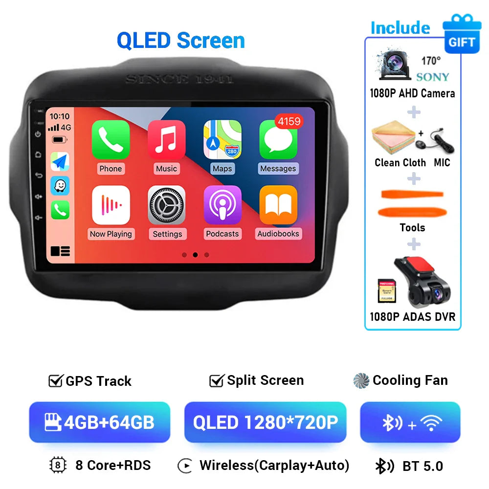 Android 15 Carplay Auto 4G DSP Car Radio Video Multimedia Player For Jeep Renegade 2016 2017 2018 2019 2020 Autoradio GPS Stereo
