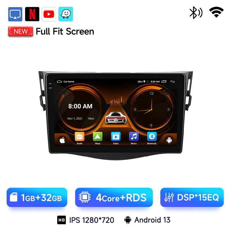 JIUYIN Car Radio For Toyota RAV4 Rav 4 2005-2013 Android 14 Multimedia Player 2Din Carplay DSP Navigation GPS 4G WIFI stereo