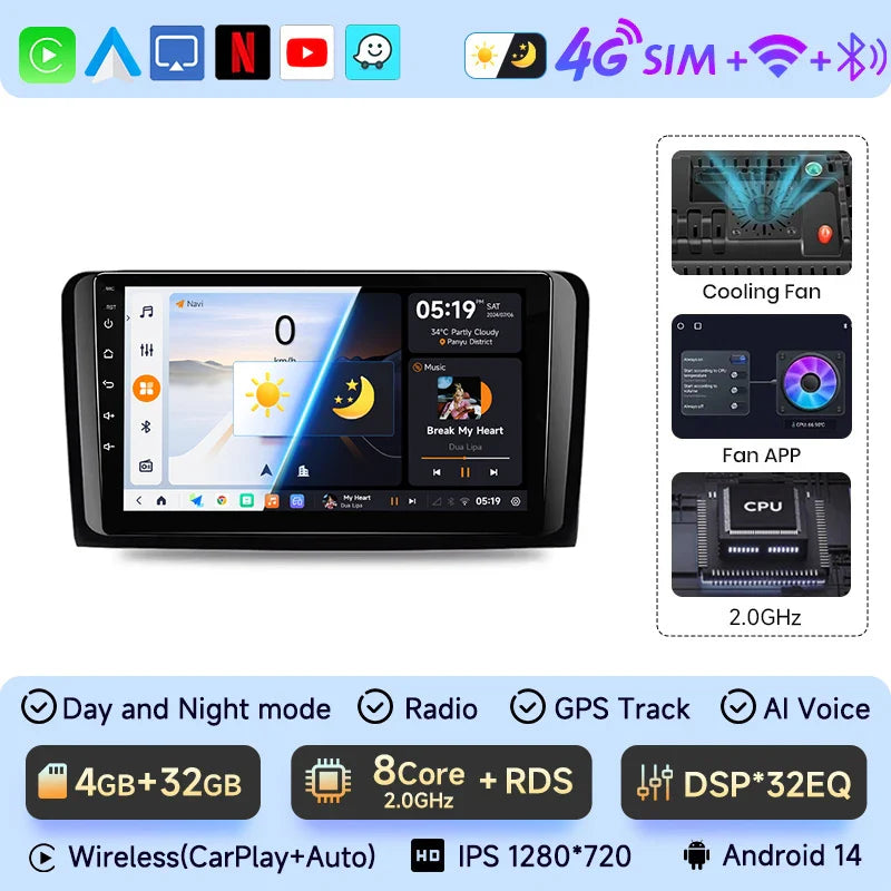 JIUYIN  Android 13 Car Radio For Mercedes Benz M-Class W164 GL-Class X164 ML GL 2005-2012 wireless CarPlay Android Auto 2din DVD