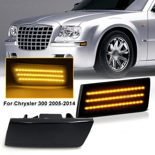 2pcs Smoked Shell Amber Car LED Front Bumper Side Marker Lights for Chrysler 300 2005-2014