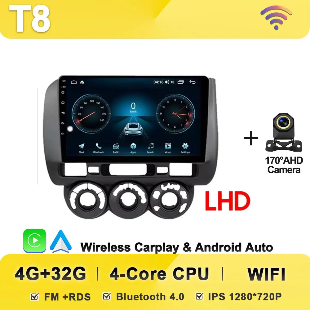 Android 14 Car Radio Multimedia Player For HONDA FIT JAZZ 2002 2003 - 2007 LHD RHD Carplay Autoradio GPS Navi 5G Wifi Bluetooth