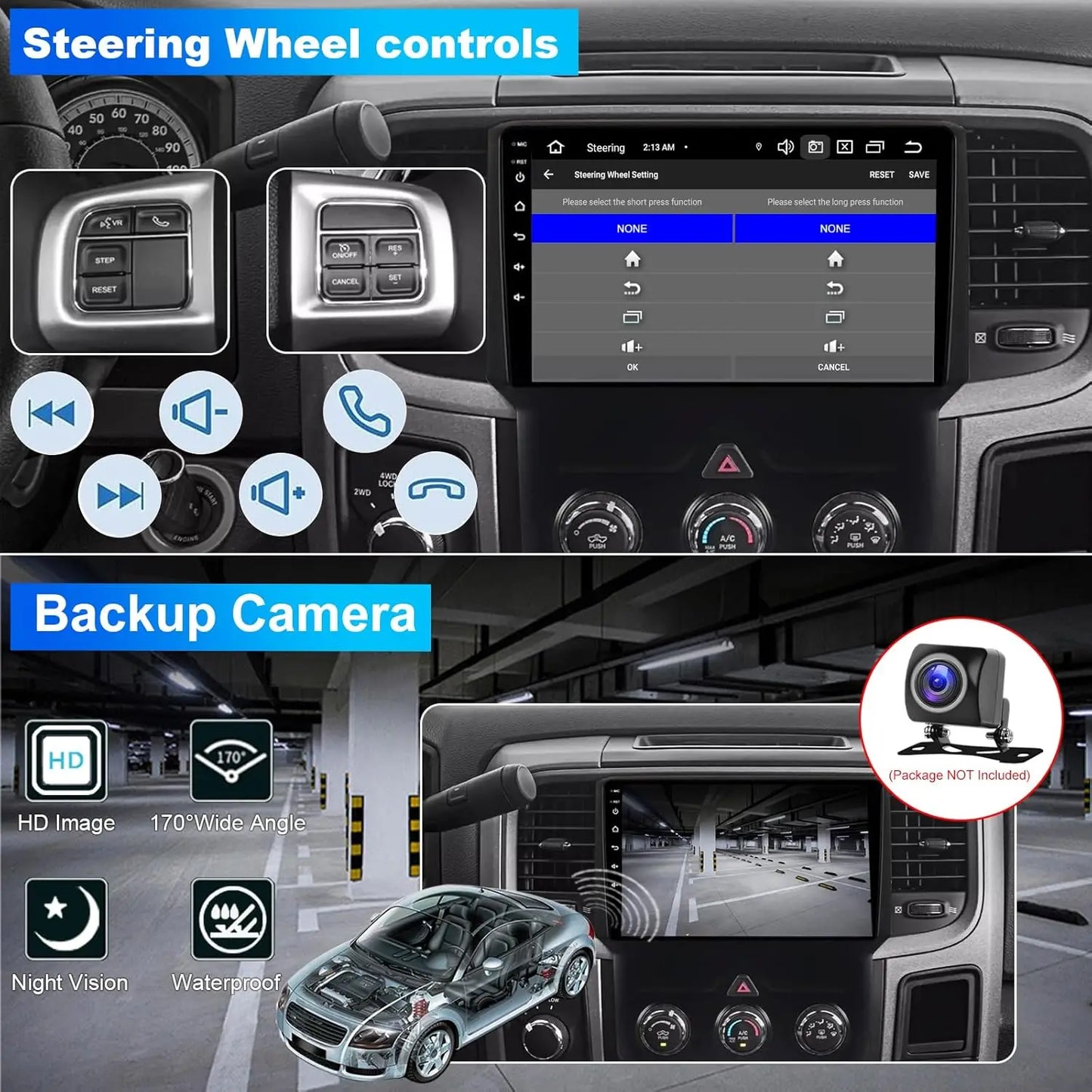 Car Radio Stereo for Dodge Ram 1500 2500 3500 2013 2014 2015 2016 2017 2020 w/Manual AC Upgrade Dash Kit, Android Touch Screen R