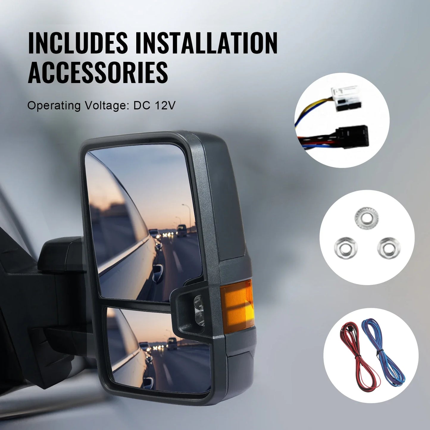 VEVOR Pair Towing Mirrors Power Heated with Signal LED Driving Light Tow Mirror for Chevrolet Silverado (2003-2021)/GMC/Cadillac