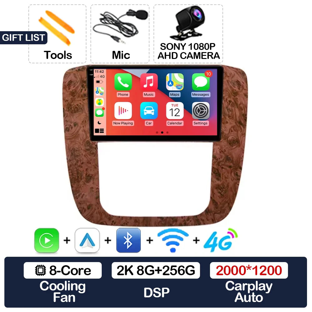 Android 15 Carplay Auto Car Radio For GMC Yukon Chevrolet Tahoe Suburban 2008 - 2012 Multimedia Stereo Video Player NAVI GPS 4G
