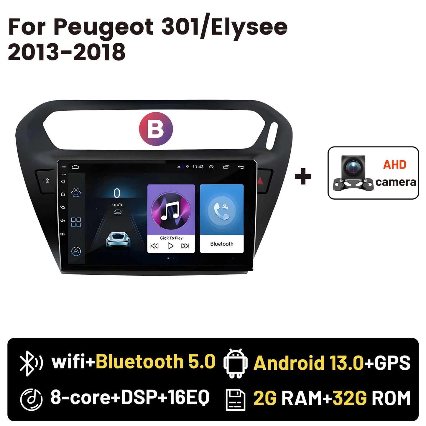 Wireless CarPlay Android Auto Car Bluetooth Radio For Peugeot 301 Citroen Elysee 2013-2018 2Din Android 14 DSP GPS FM Autoradio