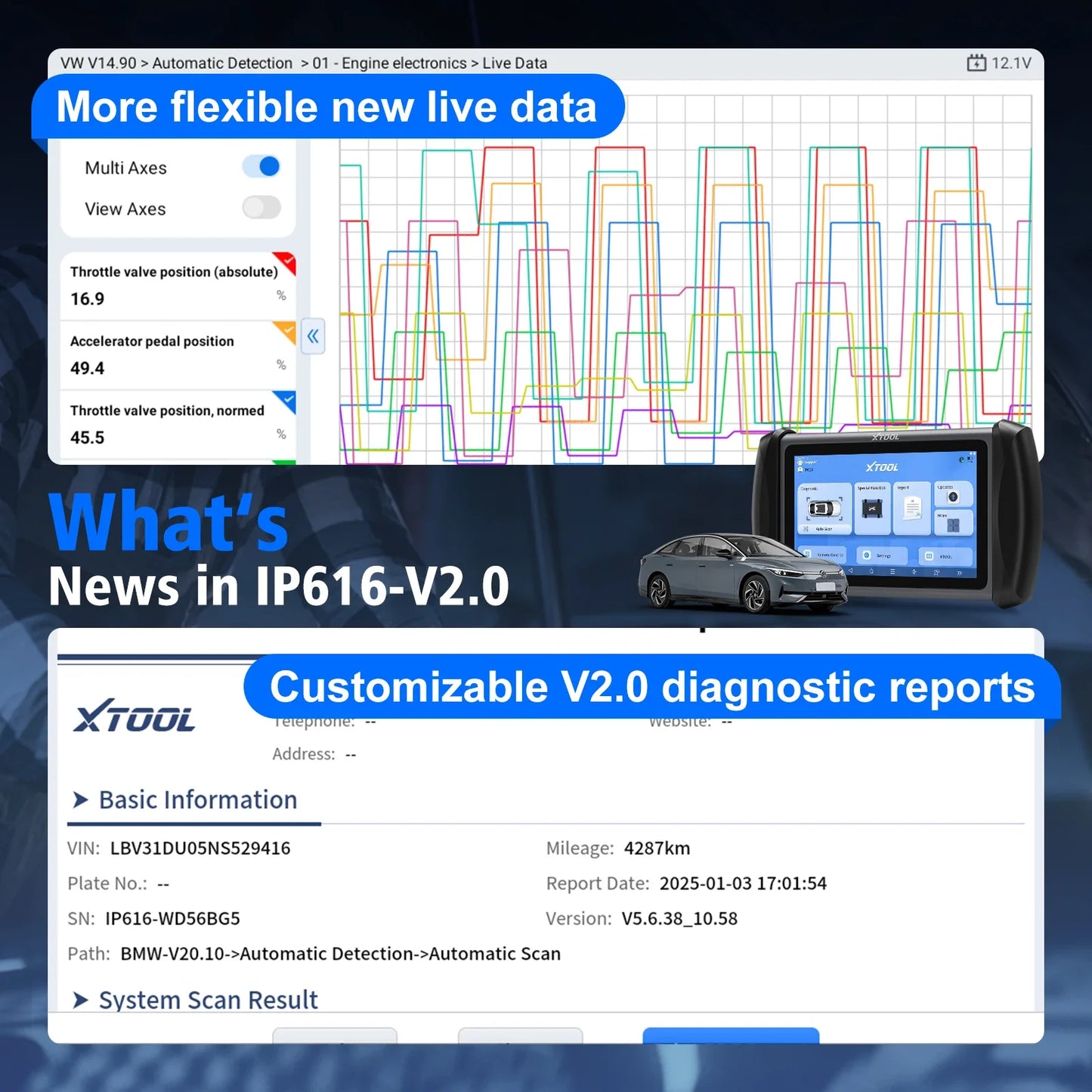 XTOOL InPlus IP616 Car Diagnostic Tools All System Automotive Scanner 31+ Reset Build-in CANFD All Function Lifetime Free Update