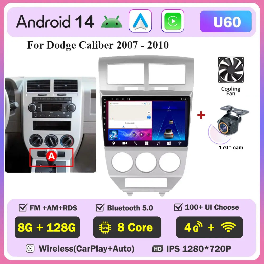 Android 14 Car For Dodge Caliber 2007-2010 For Jeep compass MK 2007-2009 stereo Radio Wireless Carplay Android Auto Radio Stereo