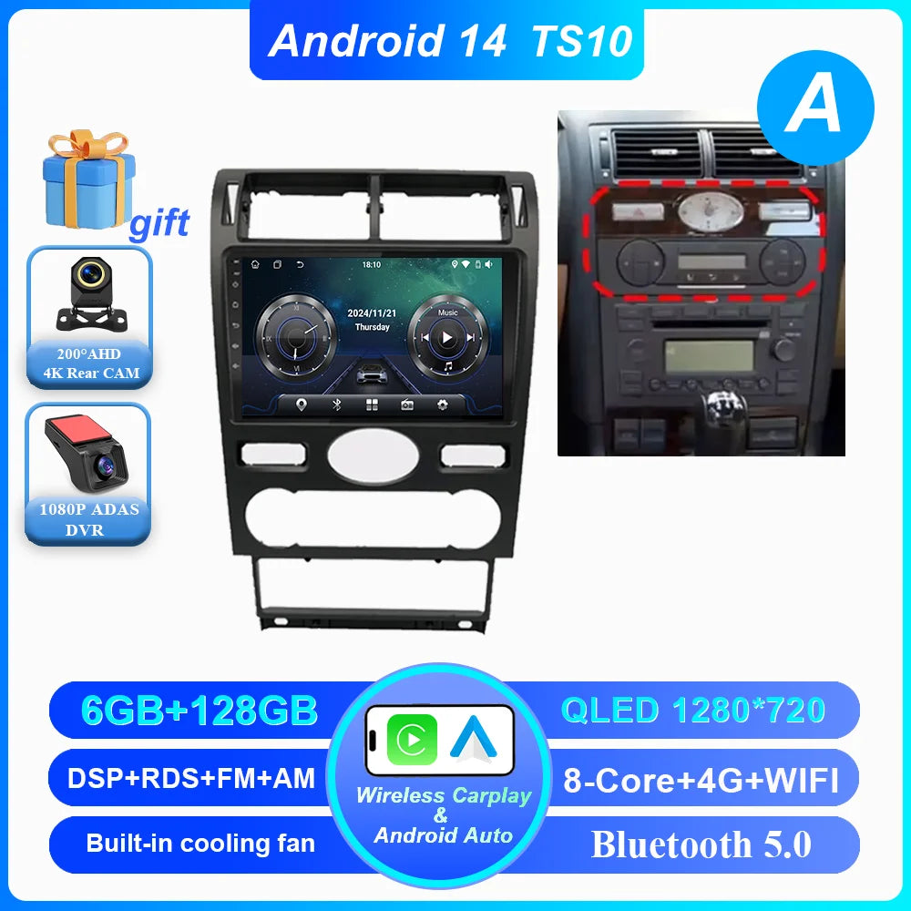 Android 14 Radio Stereo For Ford Mondeo MK 3 2000 2001 2002 2003 2004 2005-2007 Auto Multimedia Player GPS Navigation Bluetooth