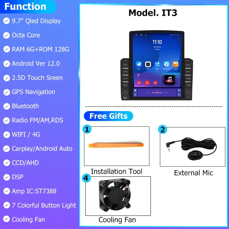 9.7" Vertical Style Tesla Screen Android 12 Car Radio For Hyundai Azera 2006-2010 GPS Navigation Multimedia Video Player