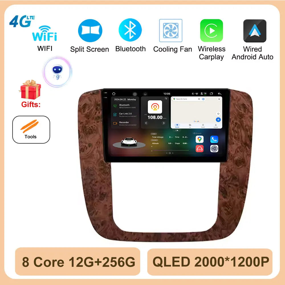 Android 14 for GMC Yukon Chevrolet Tahoe Suburban 2008-2012 Car Radio Multimedia Video Player Navigation Stereo GPS Navi 4G TOOL