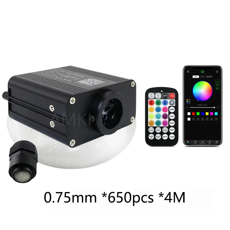 16W Twinkle Starry Sky Car Star Ceiling Light RGBW Fiber Optic Light Smart APP Bluetooth Car Roof Star Interior Atmosphere Light