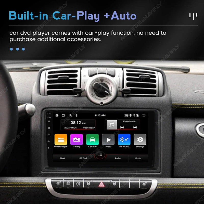 MEKEDE Android 13 AUTO Bilradio Stereo 2Din for Mercedes Benz Smart Fortwo 451 2006-2009 CarPlay WIFI Multimedia Video Player BT