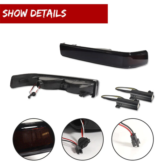 For Chevy S10 Pickup Blazer For GMC Sonoma Dynamic Amber LED Car Front Turn Signal Lights White DRL Parking Lights Driving Light