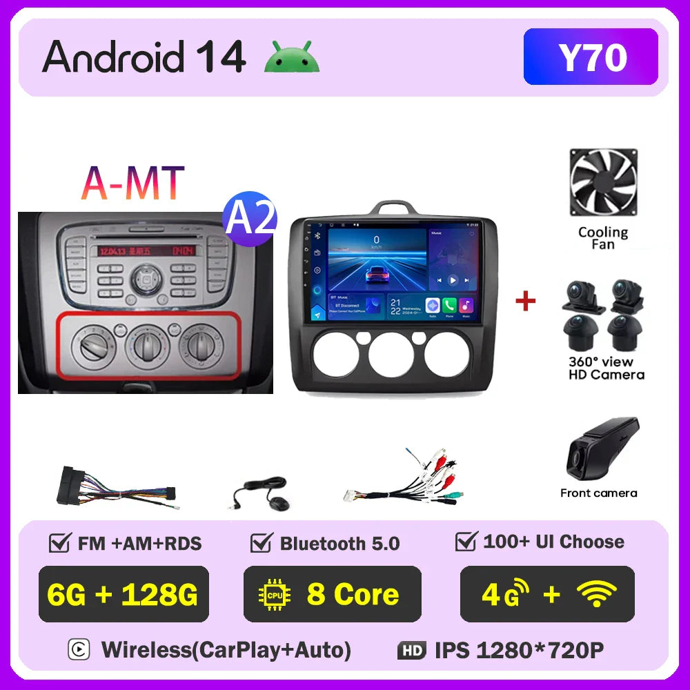 2din Android 14 Carplay Radio For ford focus 2 3 Mk2 Mk3 2004-2011 Automotive Car Multimedia GPS Autoradio 8 Core Wifi DSP BT