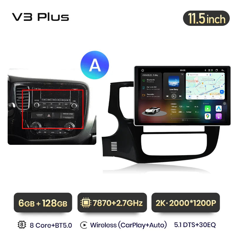 Junsun V3 Plus 2K Car Radio 7862 For Mitsubishi Outlander 3 GF0W GG0W 2012-2018 Wireless CarPlay Android Auto DSP GPS Navigation