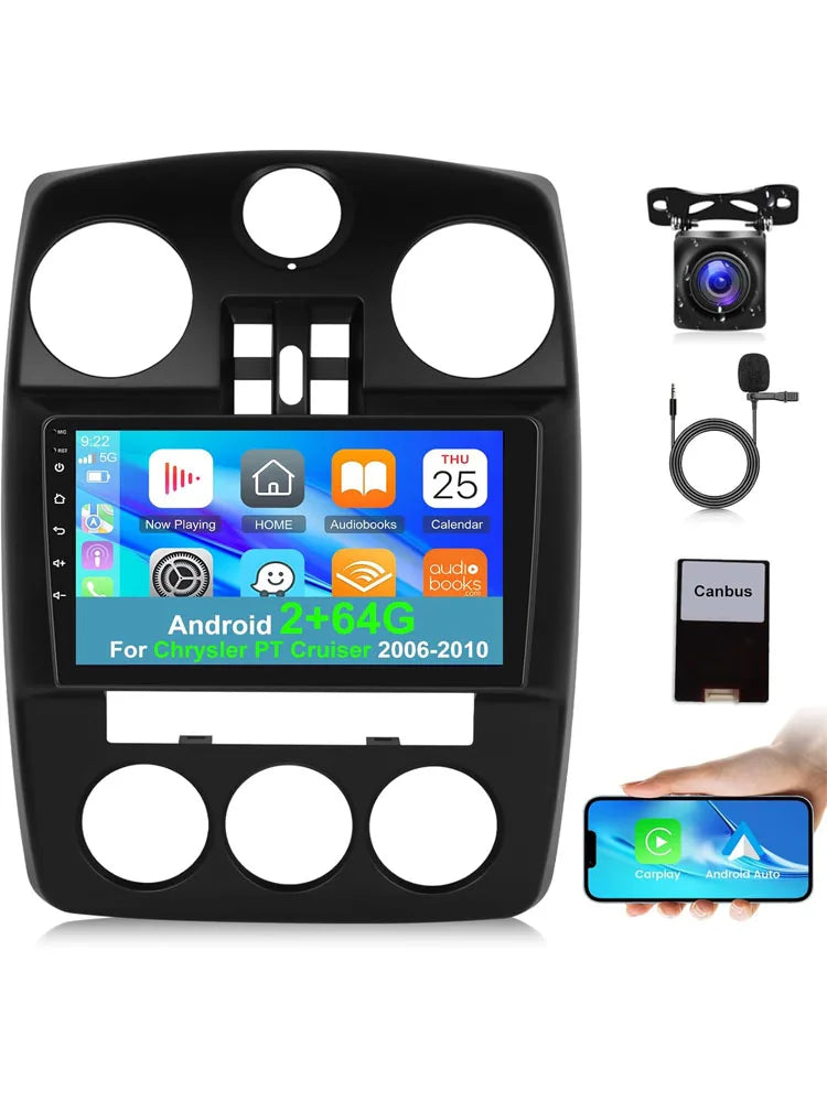 for Chrysler PT Cruiser 2006-2010 Wireless Carplay&Android Auto 9" Touchscreen Car Stereo with Hi-Fi/WiFi/CPS+AHD Backup Camera