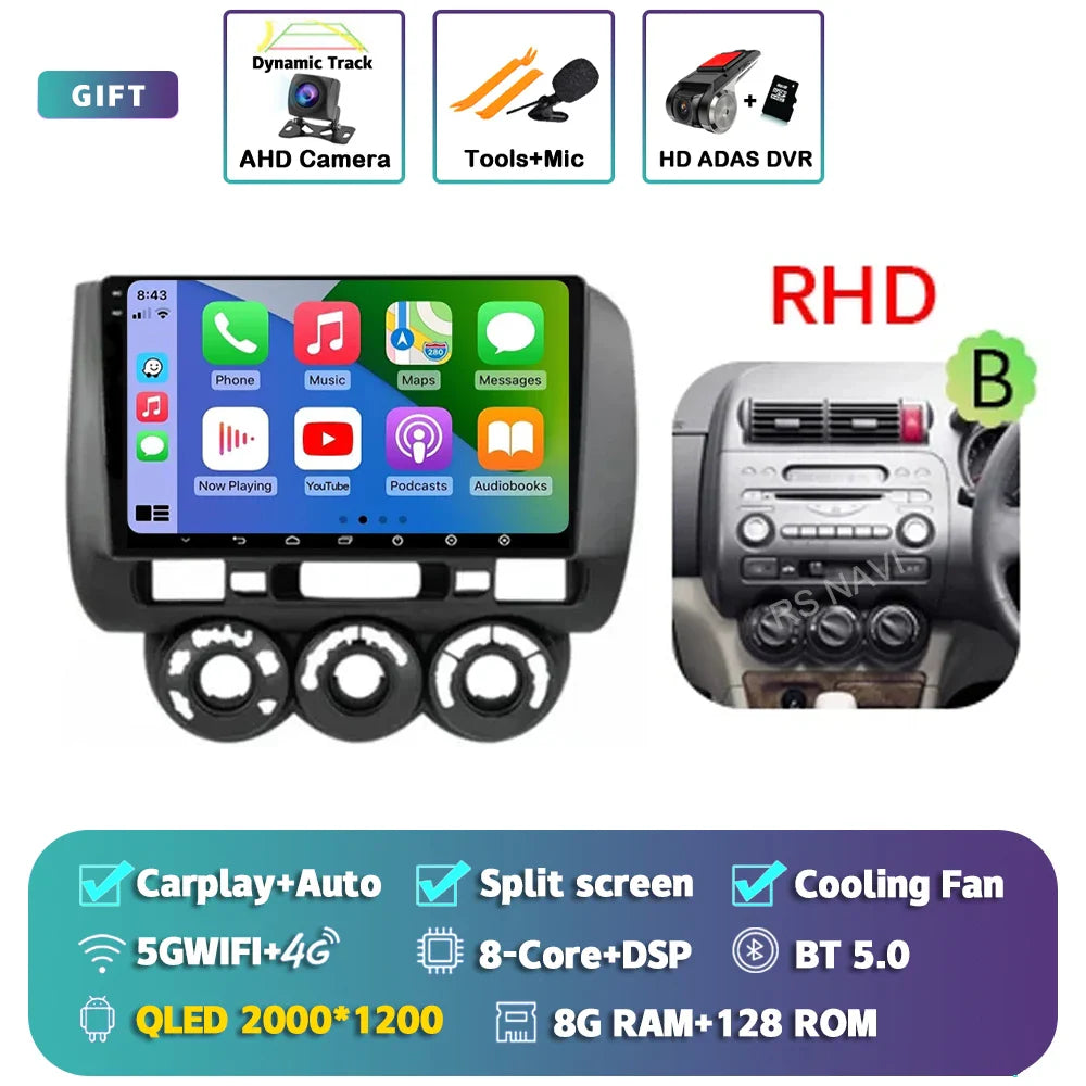 Android 14 For Honda Jazz 1 GD 2001 - 2008 Fit 2001-2009 2K QLED Stereo Car Radio Multimedia Video Player GPS 4G CarPlay