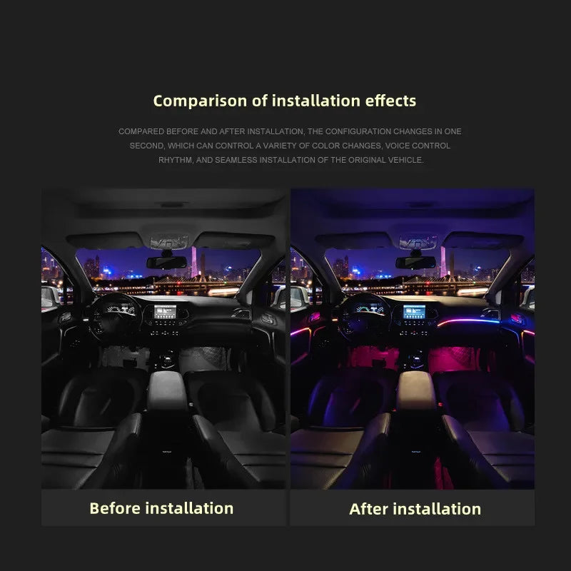 18 In 1 Full Color Streamer Car Ambient Lights RGB 64 Color Universal LED Interior Hidden Acrylic Strip Symphony Atmosphere Lamp