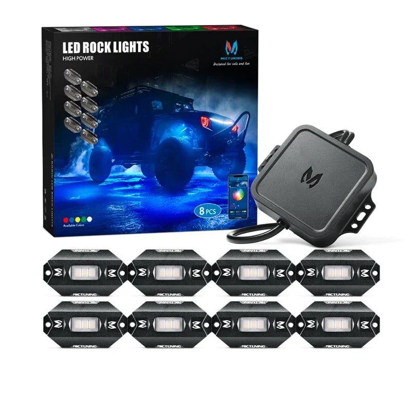 MICTUNING C1 8 Pods RGBW LED Rock Light Multicolor Underglow Neon Lighting Kit With Bluetooth Wireless App Controller Music Mode