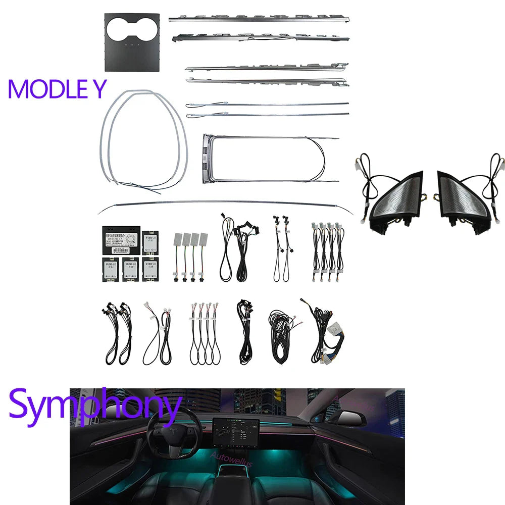 Laser engraving LED For Tesla Model 3 Y Interior Car Ambient Light Center Console Dashboard Panel Control LED Strip Lights