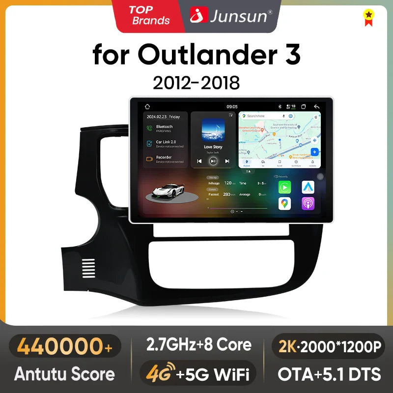 Junsun V3 Plus 2K Car Radio 7862 For Mitsubishi Outlander 3 GF0W GG0W 2012-2018 Wireless CarPlay Android Auto DSP GPS Navigation
