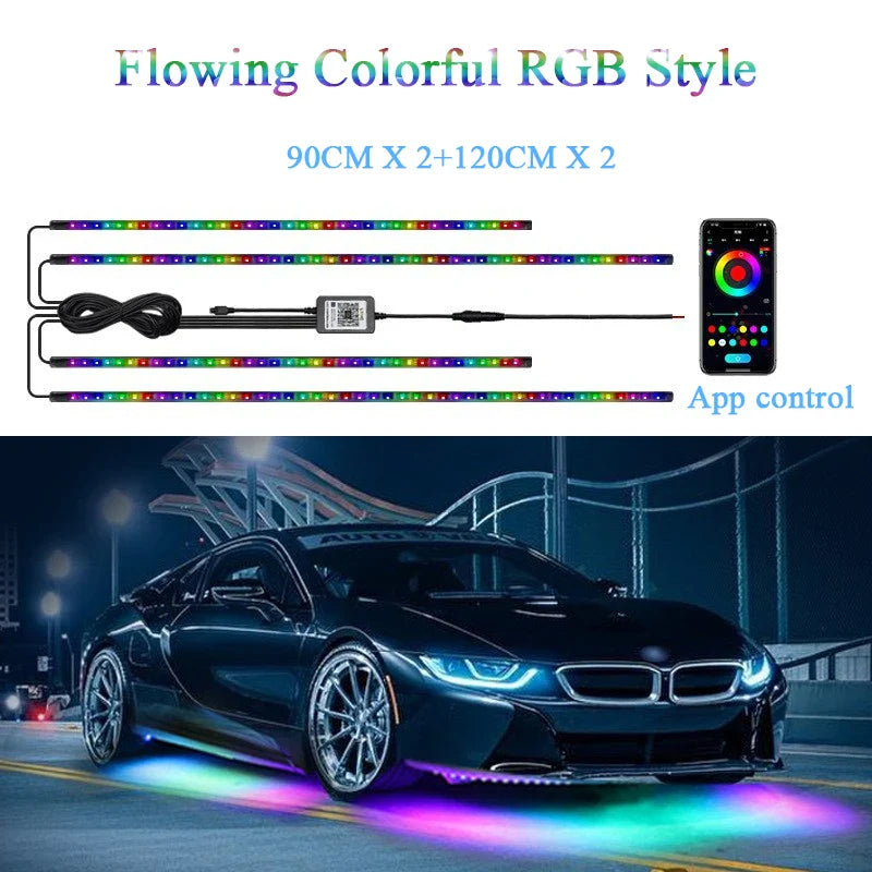 Car Flexible Strip Light Led Flow Light Colorful Chassis Ambient Light Car Underglow Atmosphere Lamp Waterproof RGB App Control