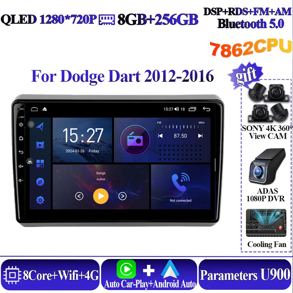 Wireless Android Auto Carplay For Dodge Dart 2012-2016 Car Multimedia Player 5G Wifi GPS Intelligent System 8 core Touch Display