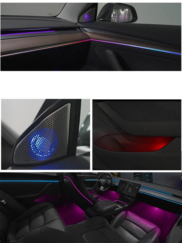 Laser engraving LED For Tesla Model 3 Y Interior Car Ambient Light Center Console Dashboard Panel Control LED Strip Lights