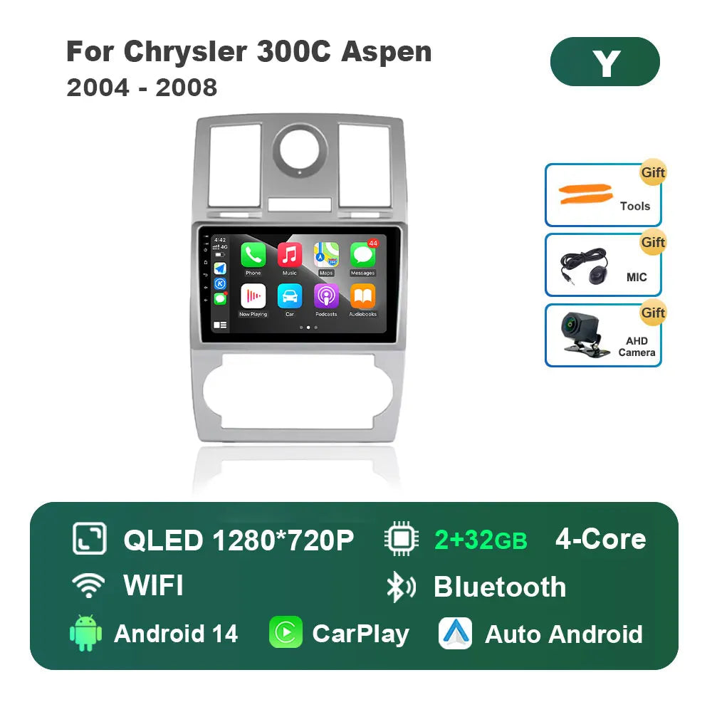 for Chrysler 300C Aspen 2004 - 2008 HD Touch Screen WiFi Android 14 Car Video Multimedia Player Navigation GPS 4G BT Head Unit