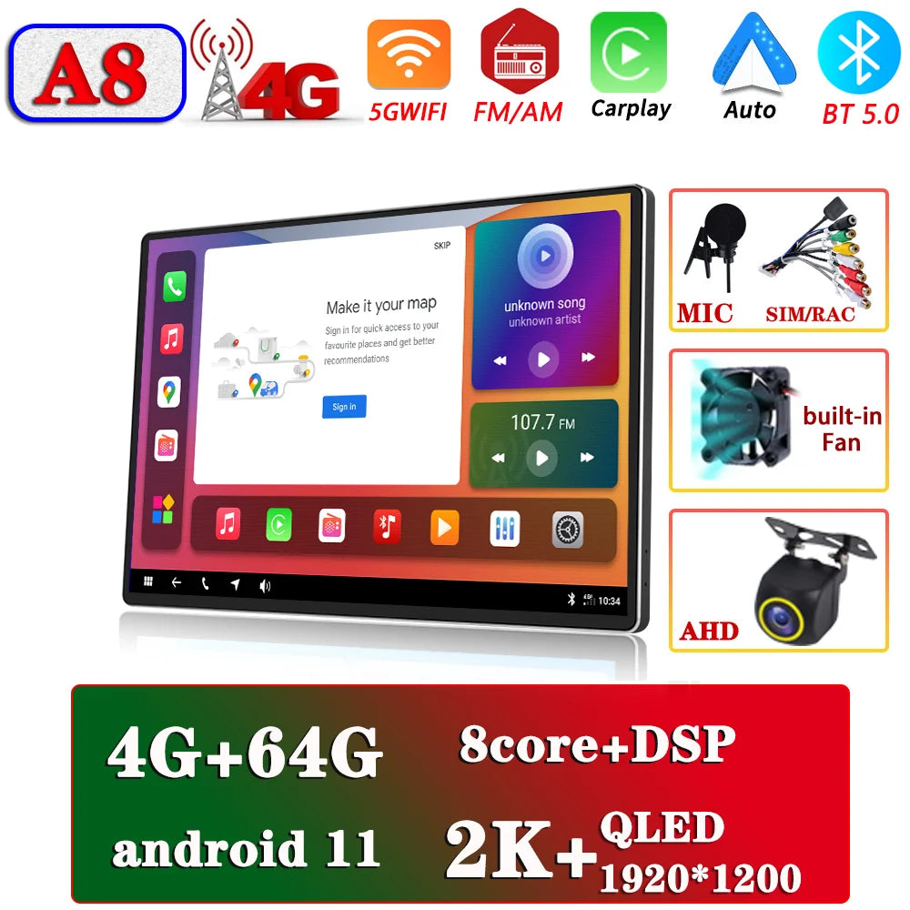 13.1" Car Radio GPS 2 din Android 11 Auto Carplay  For Nissan Hyundai KIA TOYOTA Honda Multimedia Player