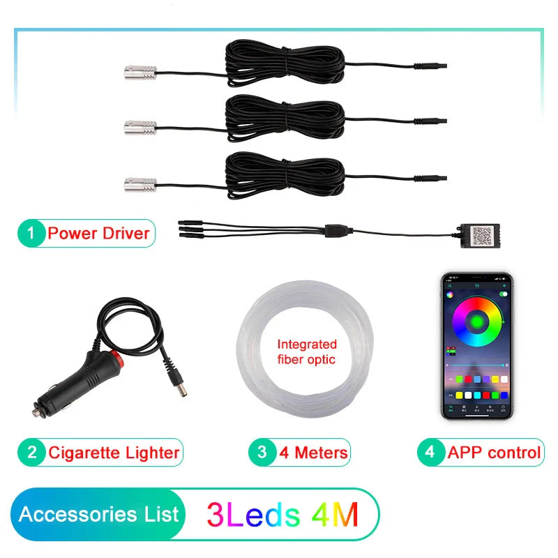 10 in 1 Car LED Interior Ambient Lights RGB Fiber Optic Lighting Kit USB APP Control LED Neon Auto Atmosphere Decorative Lamps