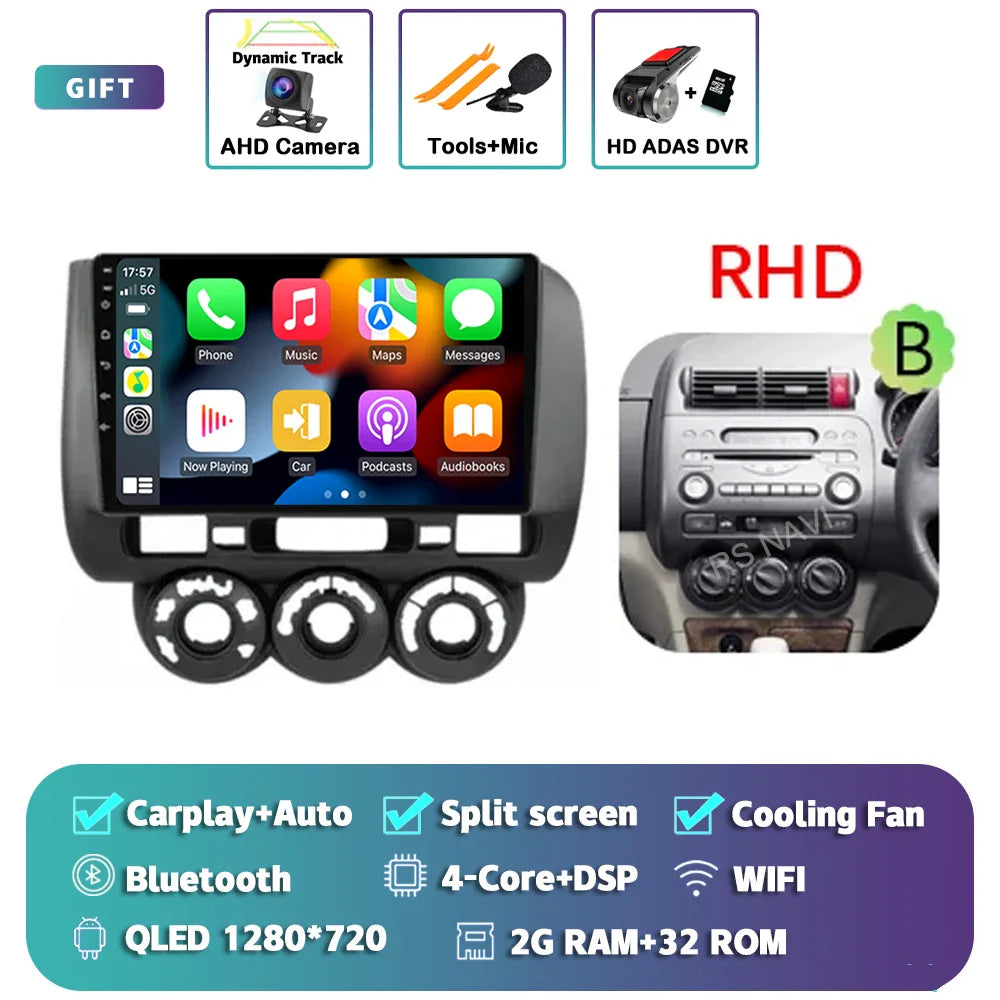 Android 14 For Honda Jazz 1 GD 2001 - 2008 Fit 2001-2009 2K QLED Stereo Car Radio Multimedia Video Player GPS 4G CarPlay