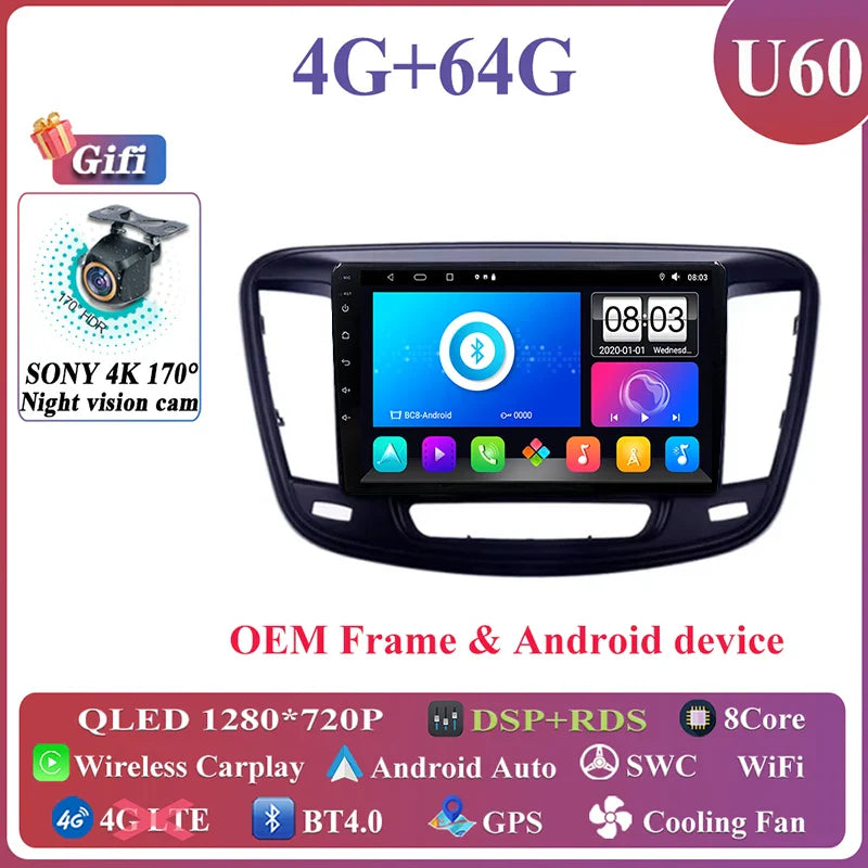 Android Auto For Chrysler 200 200C 200S 2015 - 2019 Car Radio Multimedia Video Stereo Player Carplay Navigation GPS DSP 5G WIFI