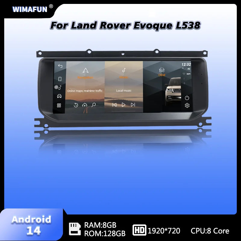 10.25" For Range Rover Evoque L538 2012-2018 Car Radio Navigation Multimedia Screen Bluetooth Player Android 14 Carplay Auto