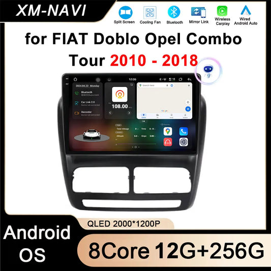 Android 14 Car Radio GPS Navigation For FIAT Doblo Opel Combo Tour 2010 2011 2012 - 2015 2018 Stereo Video Player Carplay Auto