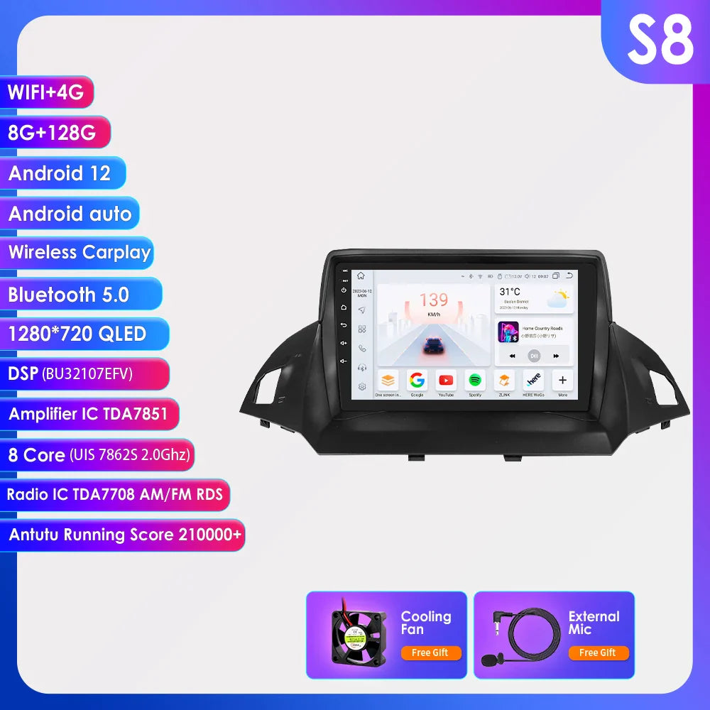 Hizpo 2 Din Android 13 For Ford Kuga 2 Escape 2013 - 2017 Car Radio Multimedia Video Player Navigation GPS 4G Carplay Stereo RDS