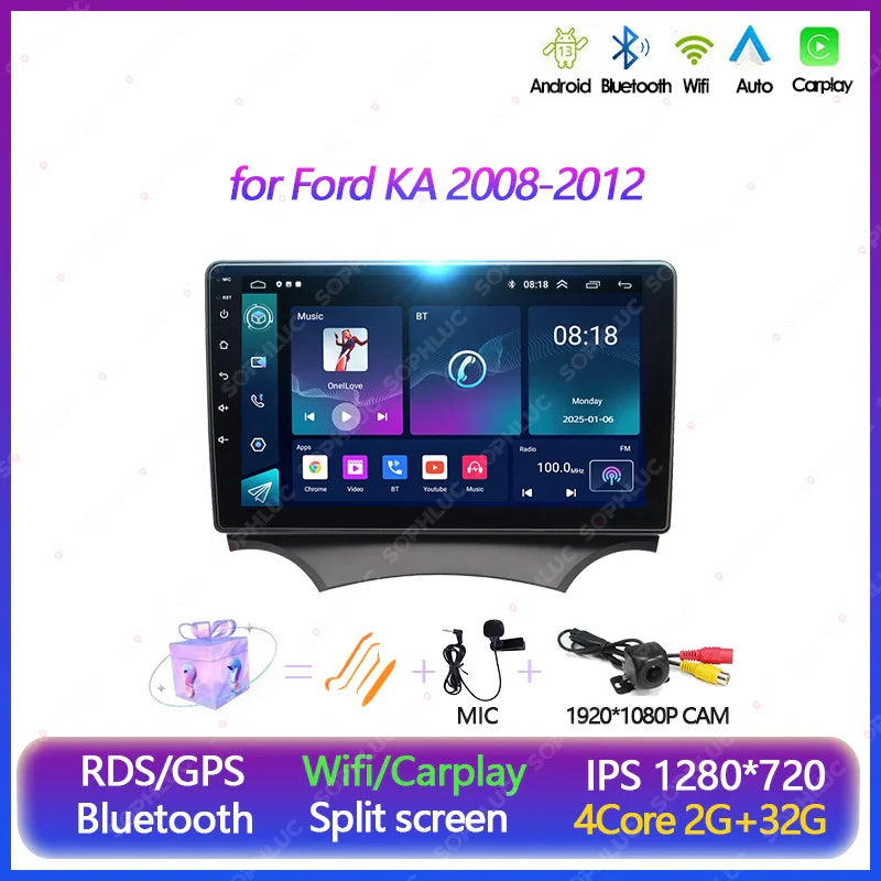 Sophluc 9 inch Android 13 Multimedia Vedio Player for Ford KA 2008-2012 Wireless Carplay GPS Navi BT FM DSP EQ Car Stereo Radio