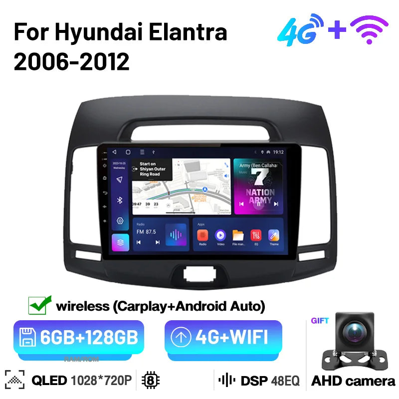 2Din Car Radio Android 13 Multimedia Player GPS Navigation Stereo Carplay Bluetooth Autoradio For Hyundai Elantra 4 2006-2012