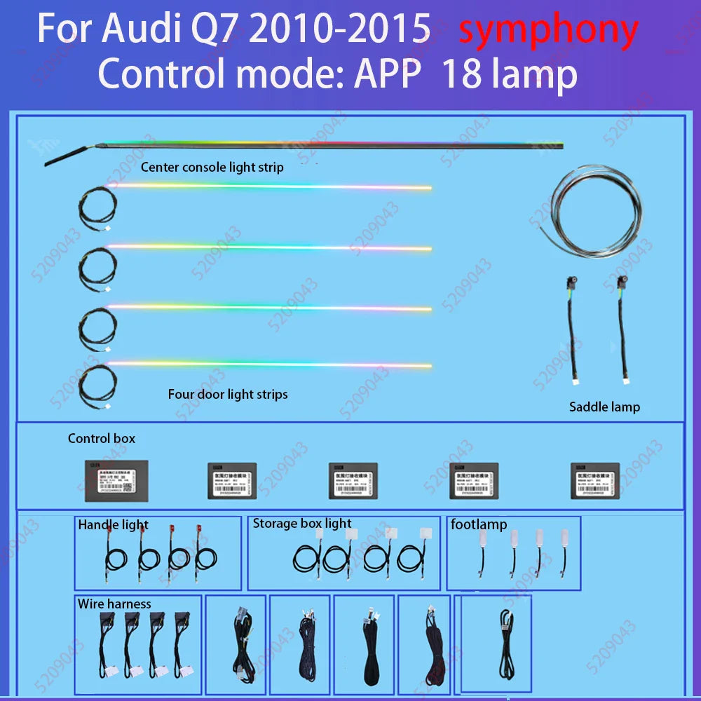 30 Colors Ambient light for audi Q6 2023-2024 Q7 2006-2019 Q8 2019-2024 Interior Atmosphere Light Original car MMI knob control