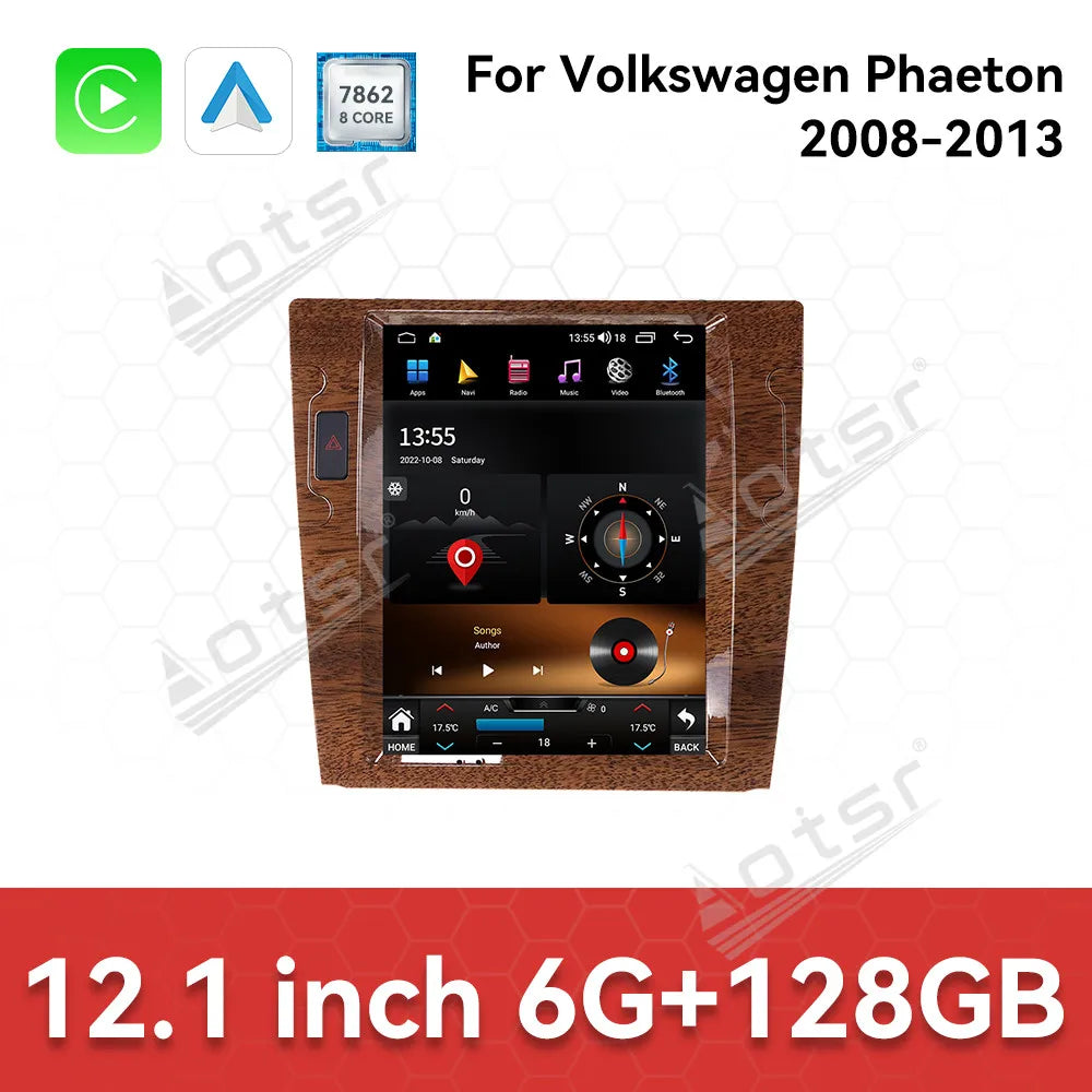 12.1 Inch AI Voice Screen Android 14 Auto Multimedia Car Radio Receiver For VW Phaeton 2003~2013 GPS Navigation IPS Head Unit