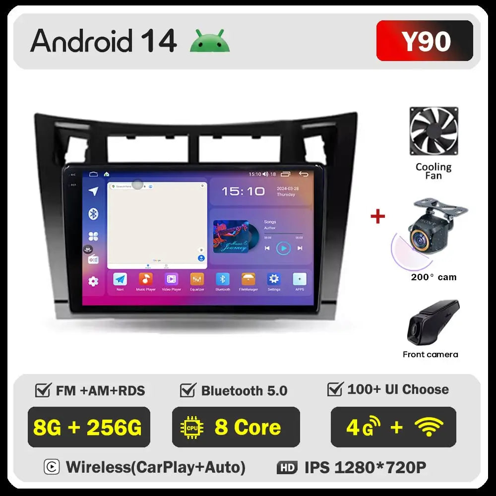 Car Radio Android 14 For Toyota Yaris 2 XP90 2005 - 2012 Auto Multimedia Stereo Dash Cam Screen GPS Head Unit Navigation DVD BT