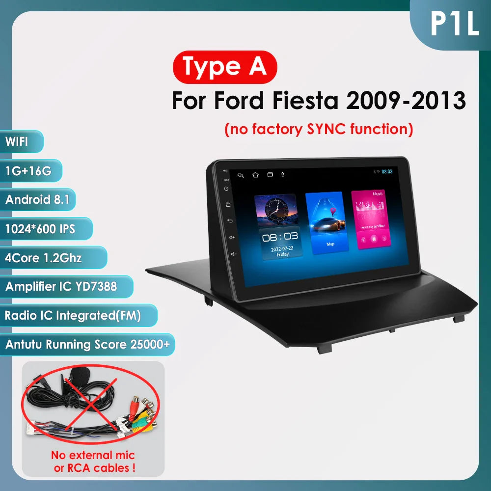 Hizpo 9 Inch Car Radio for Ford Fiesta 2009 - 2017 2din Android Multimedia Video Player GPS Navi Wireless Carplay Auto Screen